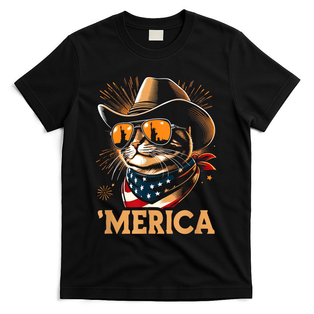 Usa Merica Cat 4th Of July Funny Patriotic T-Shirt