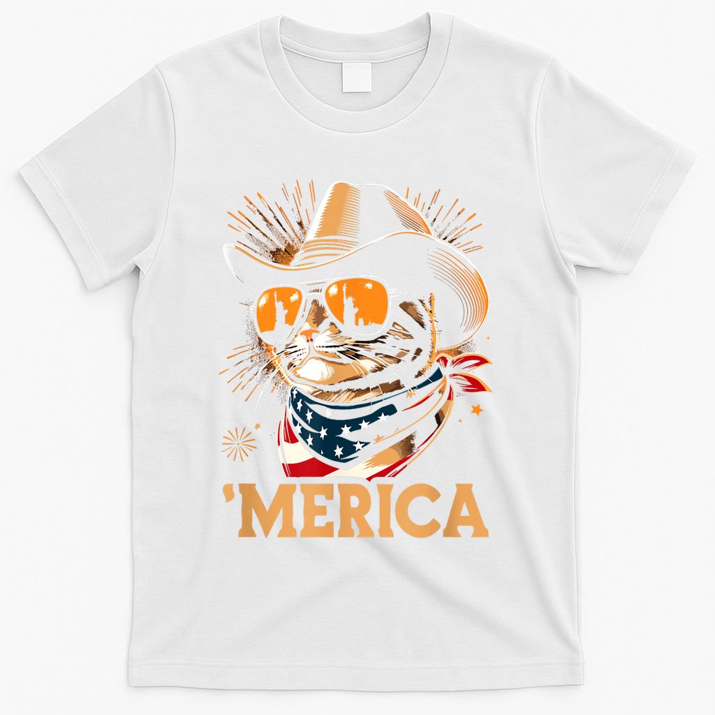 Usa Merica Cat 4th Of July Funny Patriotic T-Shirt