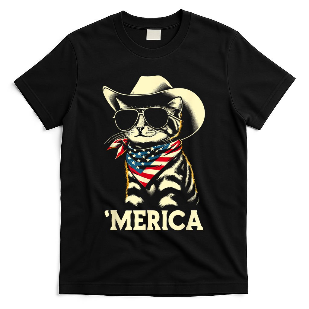 Usa Merica Cat 4th Of July Funny Patriotic T-Shirt