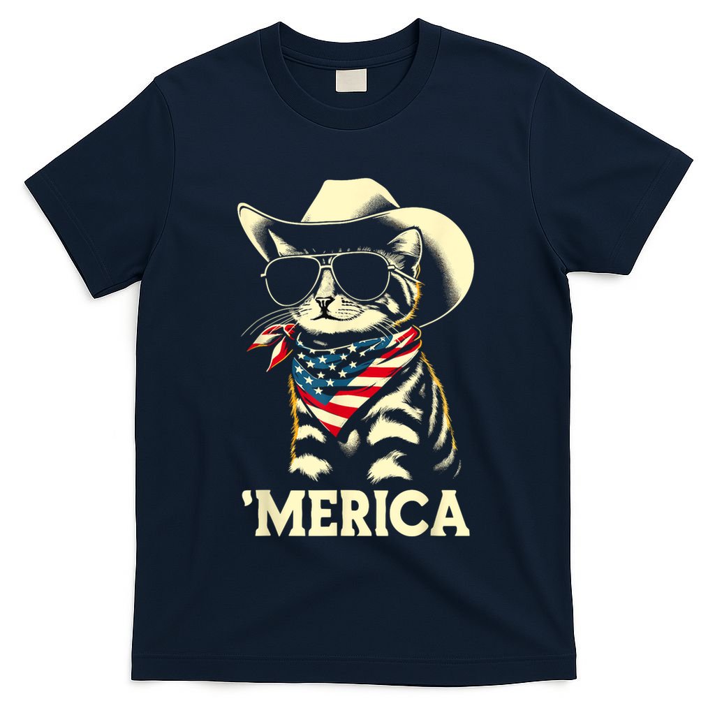 Usa Merica Cat 4th Of July Funny Patriotic T-Shirt