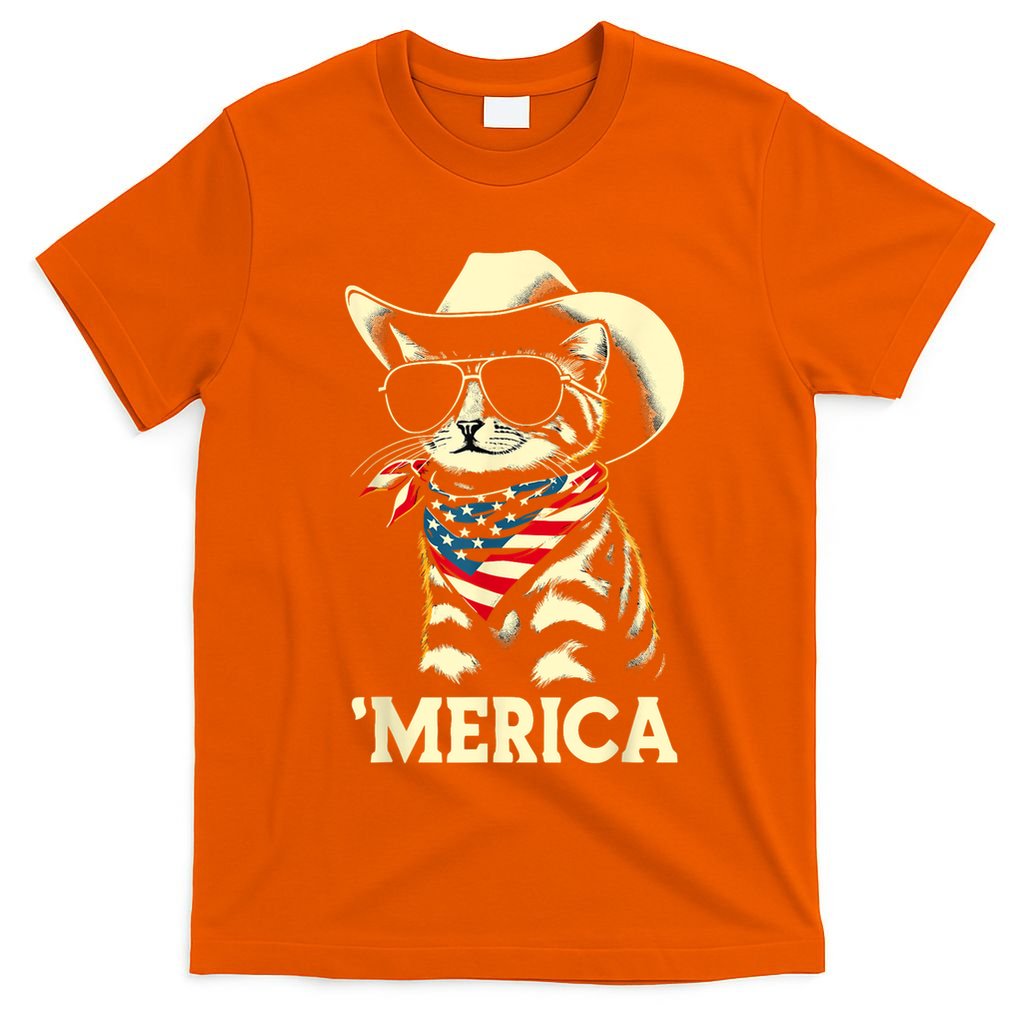 Usa Merica Cat 4th Of July Funny Patriotic T-Shirt
