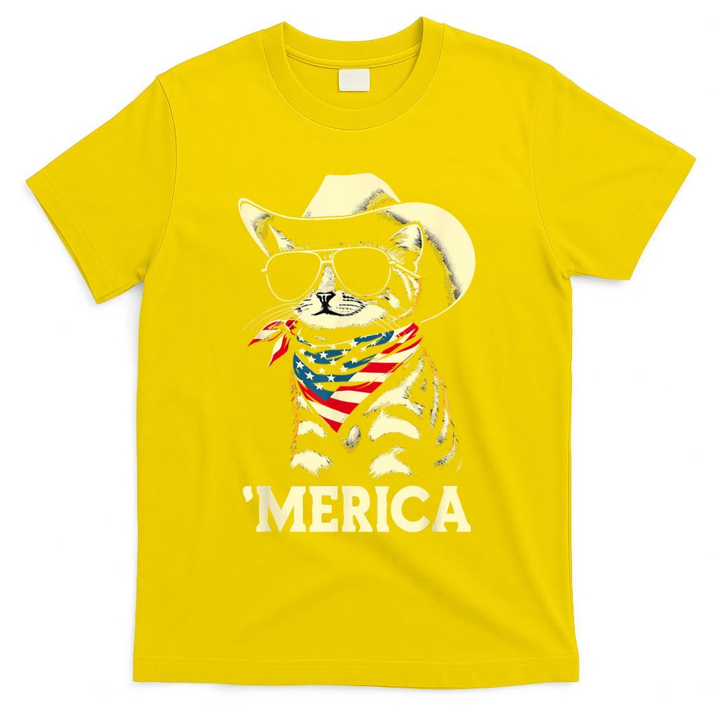 Usa Merica Cat 4th Of July Funny Patriotic T-Shirt