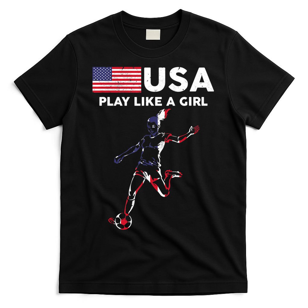USA Play Like A Girl Soccer Football USA Flag TShirt T-Shirt