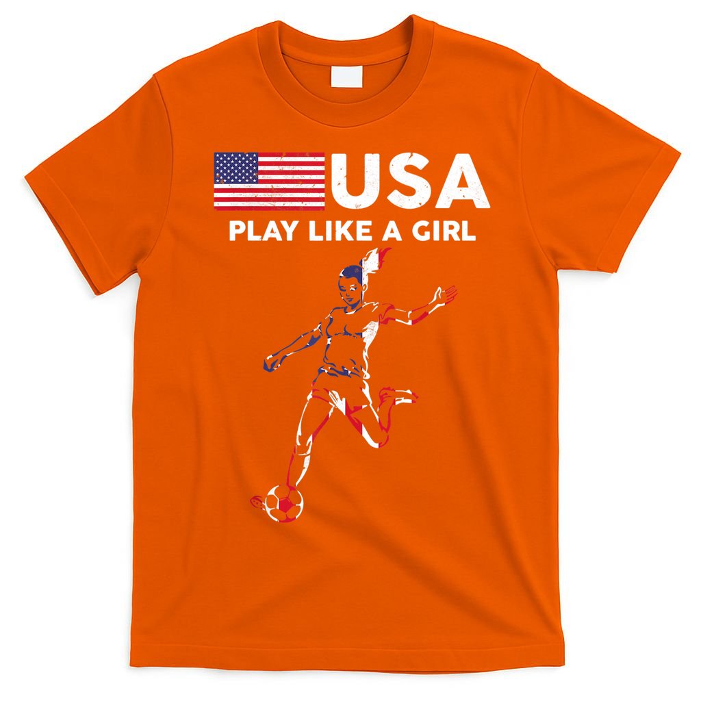 USA Play Like A Girl Soccer Football USA Flag TShirt T-Shirt