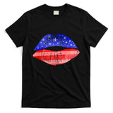 USA American Flag Lipstick Print T-Shirt