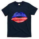 USA American Flag Lipstick Print T-Shirt