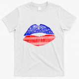 USA American Flag Lipstick Print T-Shirt