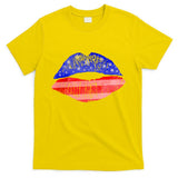 USA American Flag Lipstick Print T-Shirt
