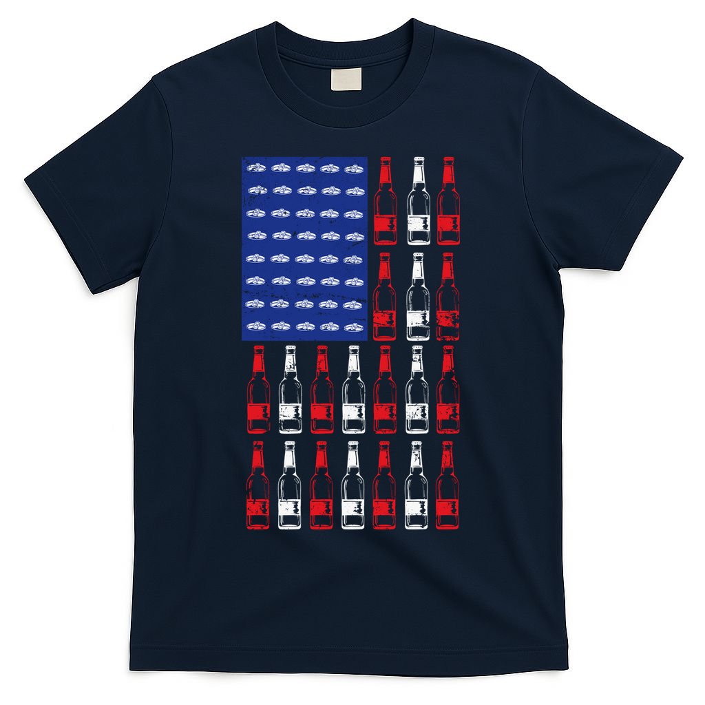 USA Patriotic Beer Bottle American Flag T-Shirt
