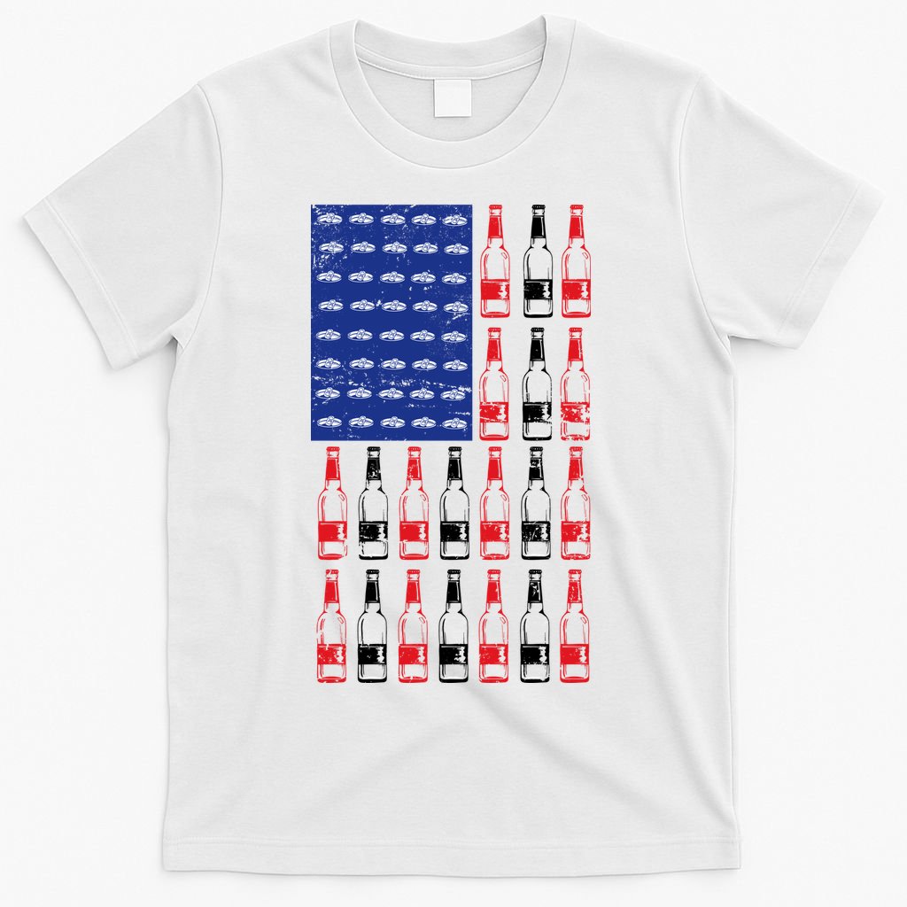 USA Patriotic Beer Bottle American Flag T-Shirt