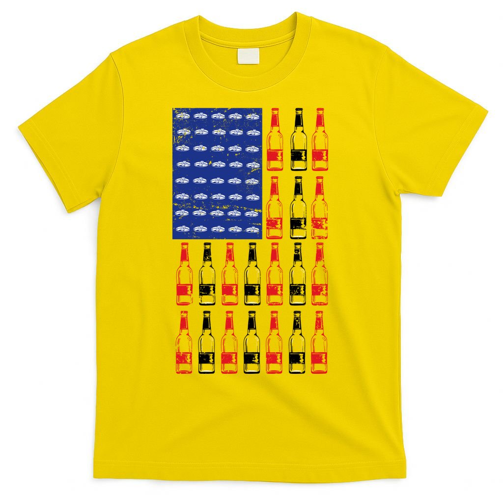 USA Patriotic Beer Bottle American Flag T-Shirt