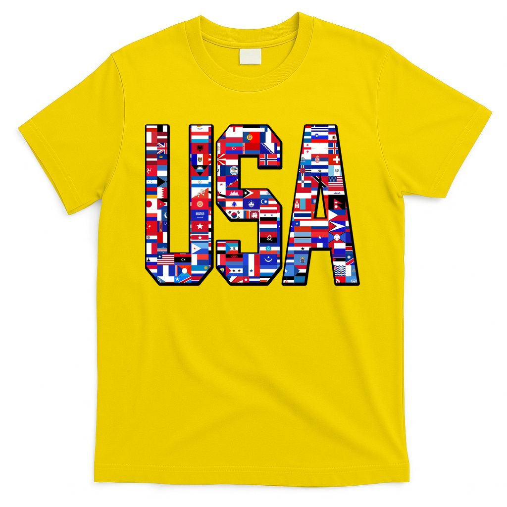 USA World Flags Pattern T-Shirt