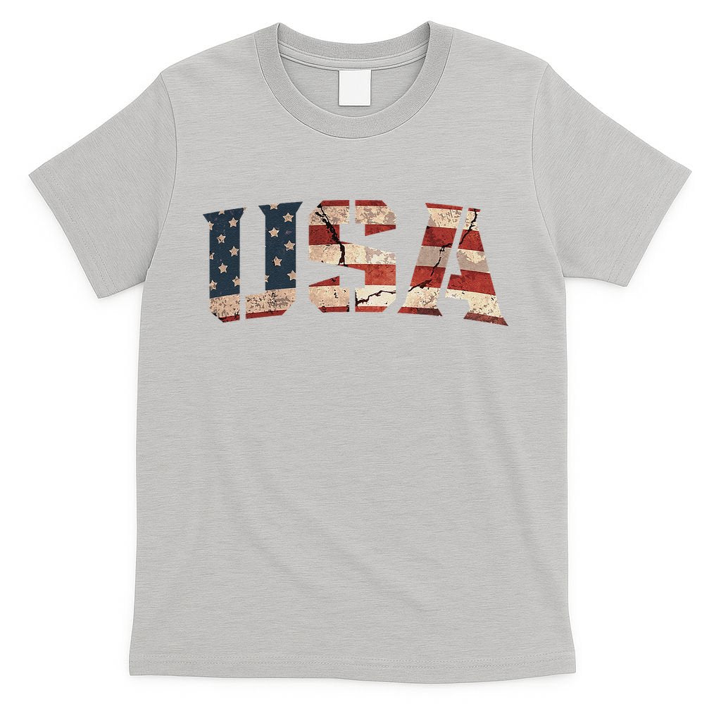 Usa Text Flag American Flag Patriotic 4th Of July T-Shirt