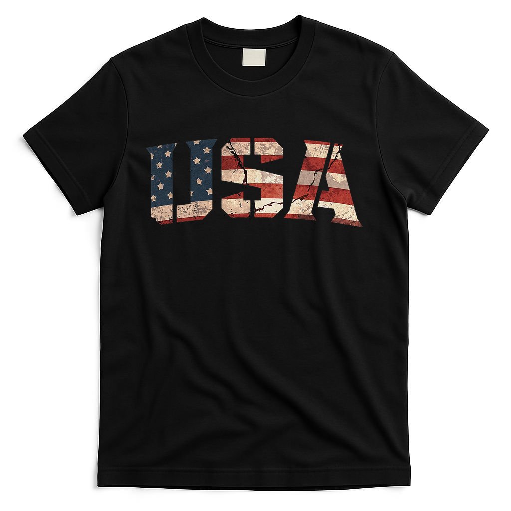 Usa Text Flag American Flag Patriotic 4th Of July T-Shirt