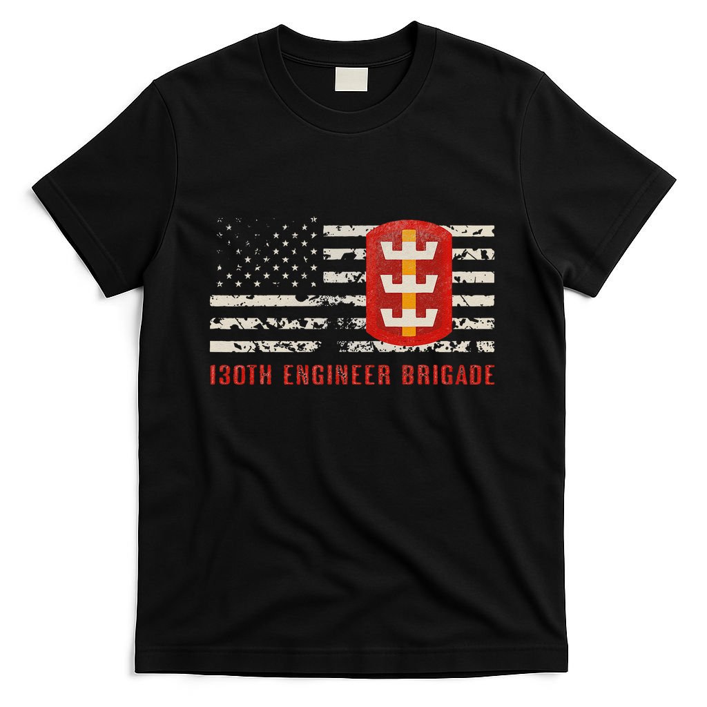 Vintage 130th Engineer Usa Brigade Usa Flag T-Shirt