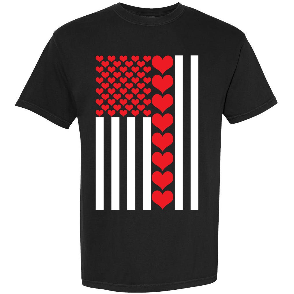 Valentines Day American Flag Garment-Dyed Heavyweight T-Shirt