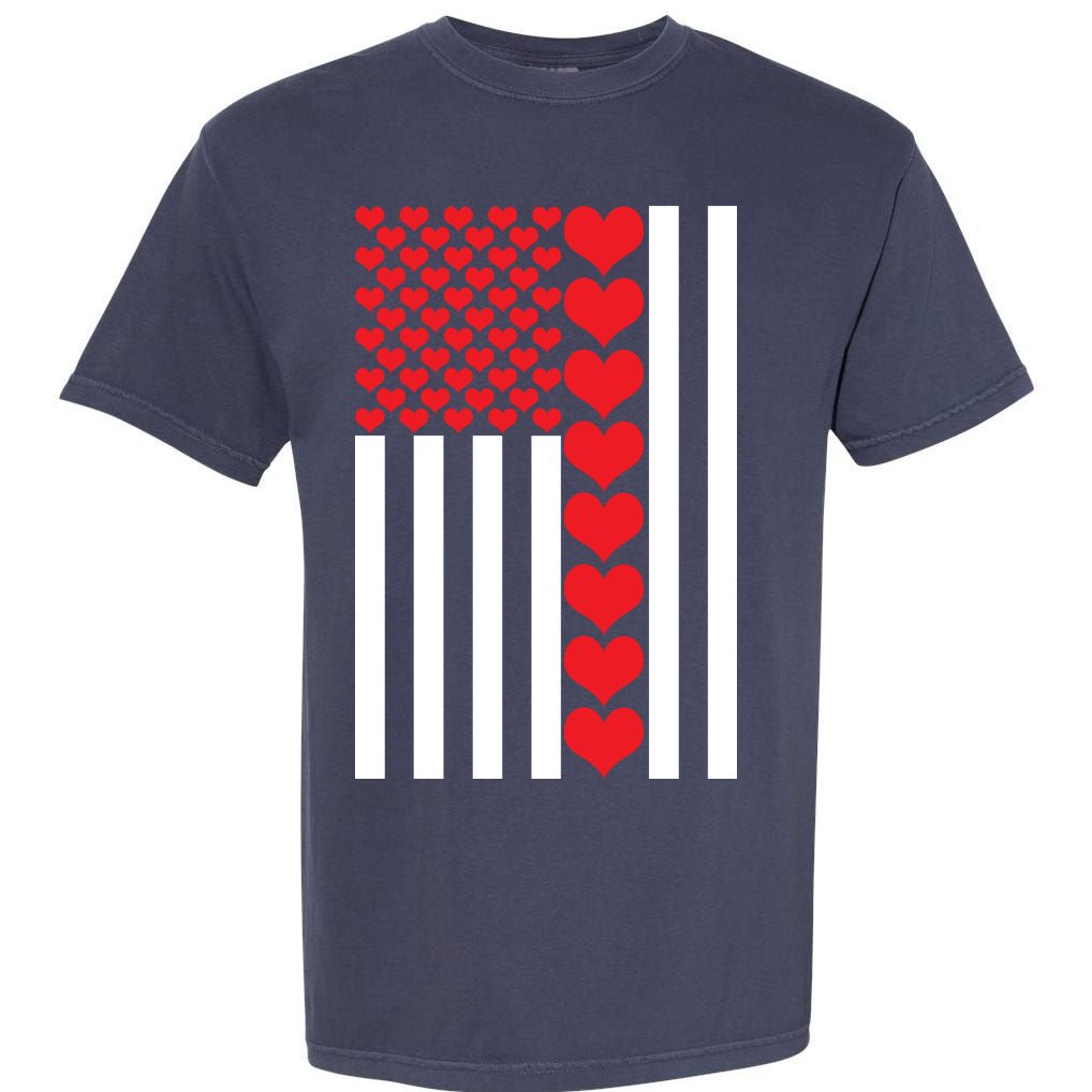 Valentines Day American Flag Garment-Dyed Heavyweight T-Shirt
