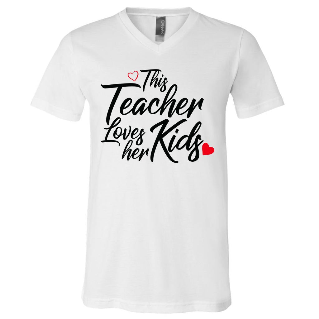 Valentine's Day This Teacher Loves Her Kids V-Neck T-Shirt