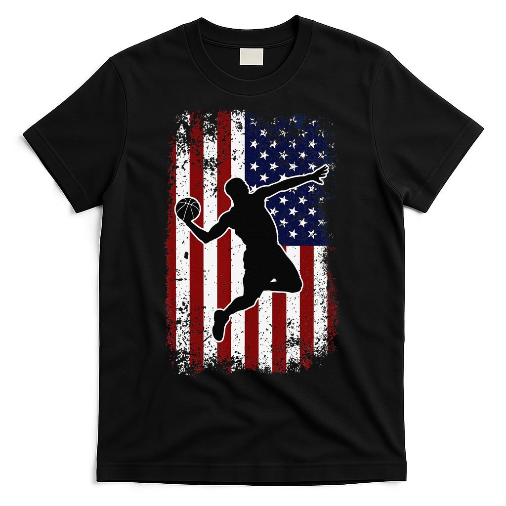 Vintage Basketball 4th of July USA American Flag T-Shirt