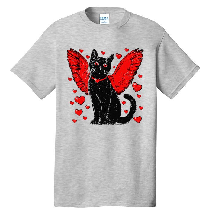 Valentine Black Cat Heart Love Cupid Cat ValentineS Day Tall T-Shirt