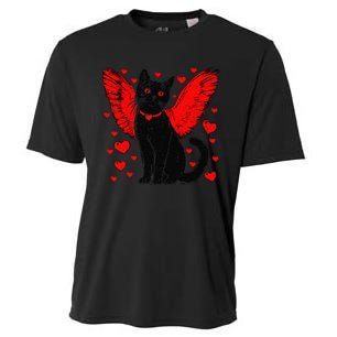 Valentine Black Cat Heart Love Cupid Cat ValentineS Day Cooling Performance Crew T-Shirt