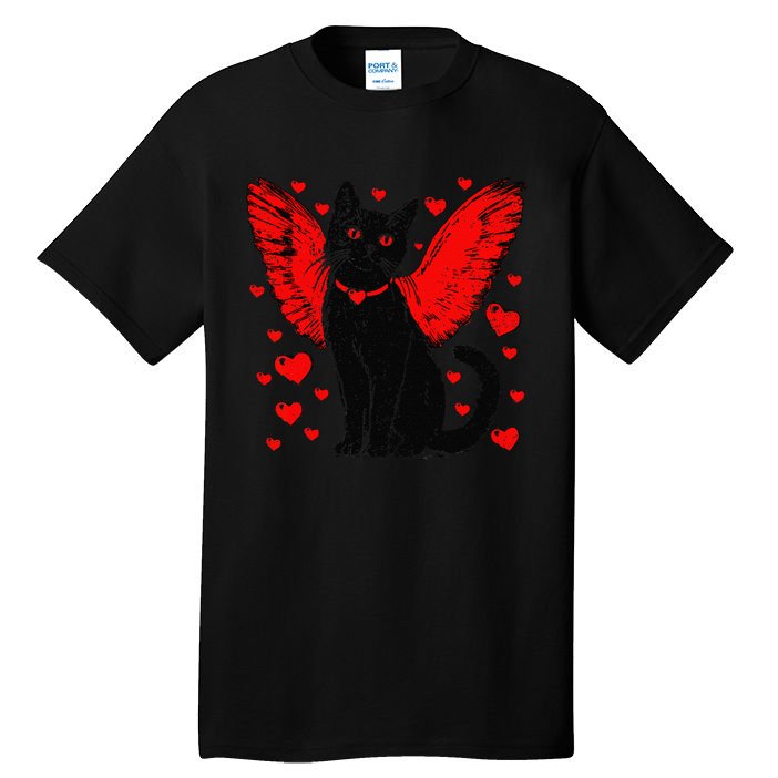Valentine Black Cat Heart Love Cupid Cat ValentineS Day Tall T-Shirt