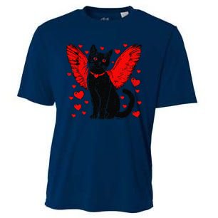 Valentine Black Cat Heart Love Cupid Cat ValentineS Day Cooling Performance Crew T-Shirt