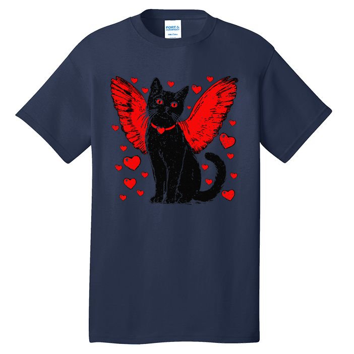 Valentine Black Cat Heart Love Cupid Cat ValentineS Day Tall T-Shirt