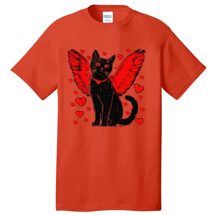 Valentine Black Cat Heart Love Cupid Cat ValentineS Day Tall T-Shirt