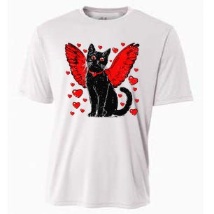 Valentine Black Cat Heart Love Cupid Cat ValentineS Day Cooling Performance Crew T-Shirt