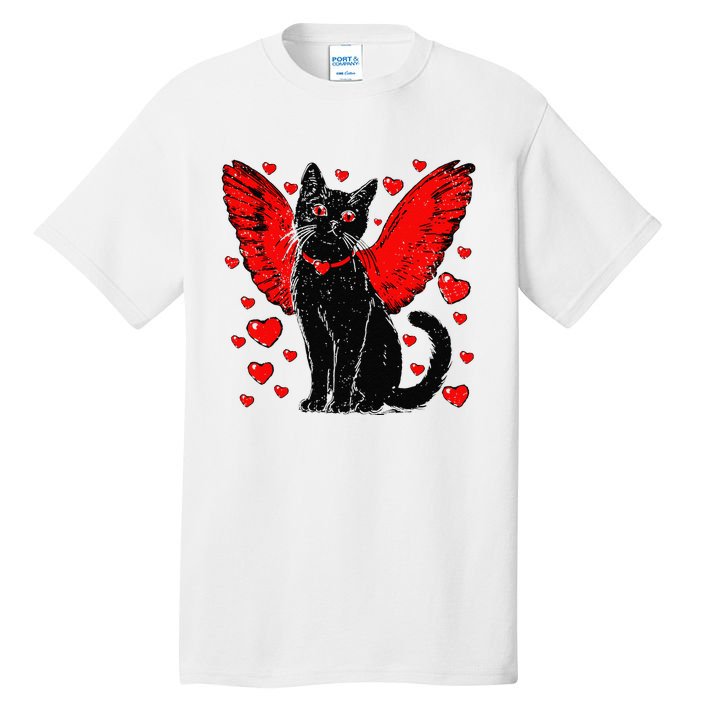 Valentine Black Cat Heart Love Cupid Cat ValentineS Day Tall T-Shirt