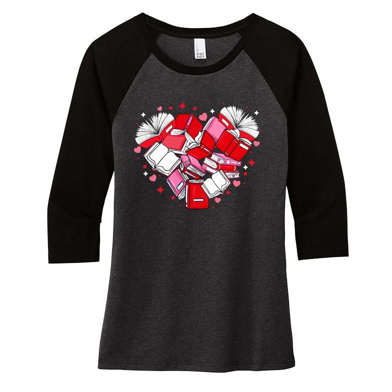 Valentine Book Lover Heart Shape Librarian Bookworm Costume Women's Tri-Blend 3/4-Sleeve Raglan Shirt