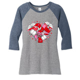 Valentine Book Lover Heart Shape Librarian Bookworm Costume Women's Tri-Blend 3/4-Sleeve Raglan Shirt