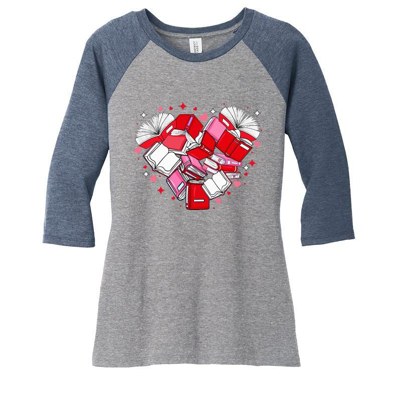 Valentine Book Lover Heart Shape Librarian Bookworm Costume Women's Tri-Blend 3/4-Sleeve Raglan Shirt