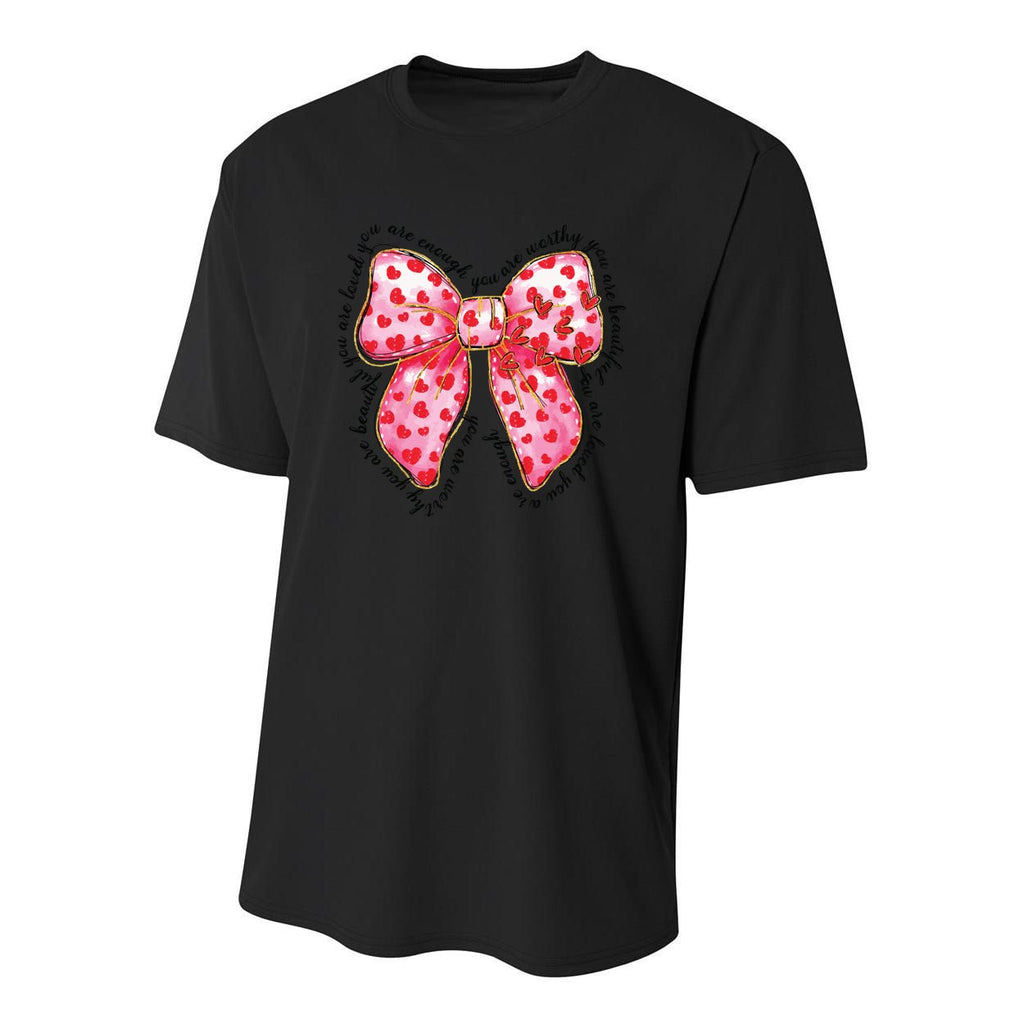 Valentine Coquette Bow You Are Loved Youth Performance Sprint T-Shirt