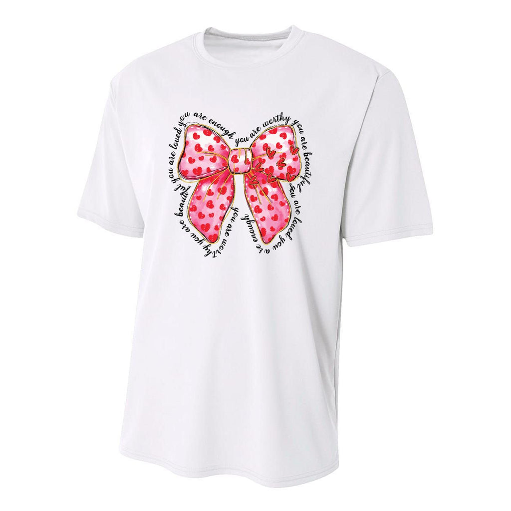 Valentine Coquette Bow You Are Loved Youth Performance Sprint T-Shirt