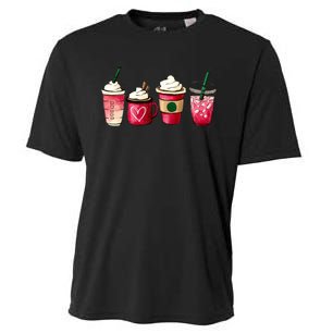 Valentine Coffee Lover Heart Latte Iced Coffee Valentine Day Cooling Performance Crew T-Shirt