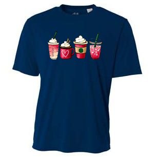 Valentine Coffee Lover Heart Latte Iced Coffee Valentine Day Cooling Performance Crew T-Shirt
