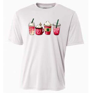 Valentine Coffee Lover Heart Latte Iced Coffee Valentine Day Cooling Performance Crew T-Shirt