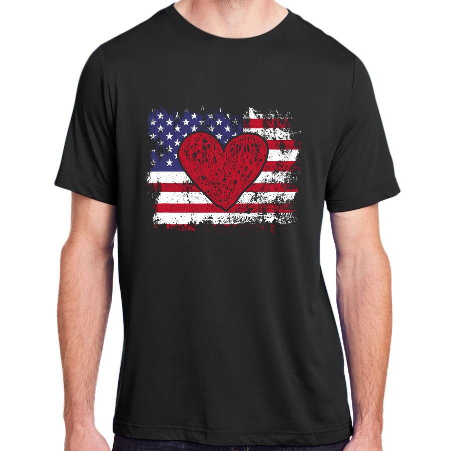 ValentineS Day American Flag Red Hearts Us Patriotic Love Adult ChromaSoft Performance T-Shirt