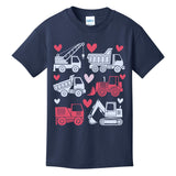 Valentines Day Construction Trucks Funny Boy Kids T-Shirt