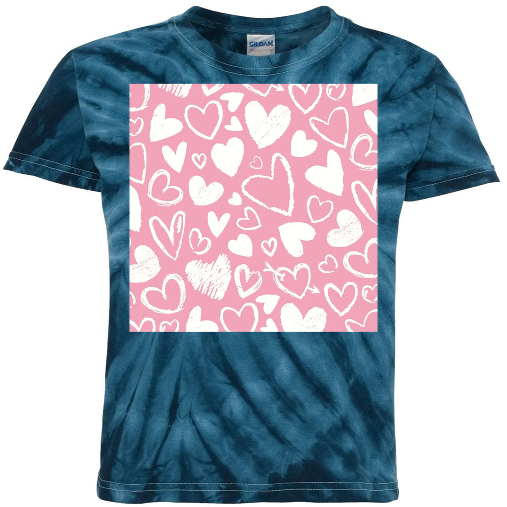 Valentines Day Cute Chalk Hearts Kids Tie-Dye T-Shirt