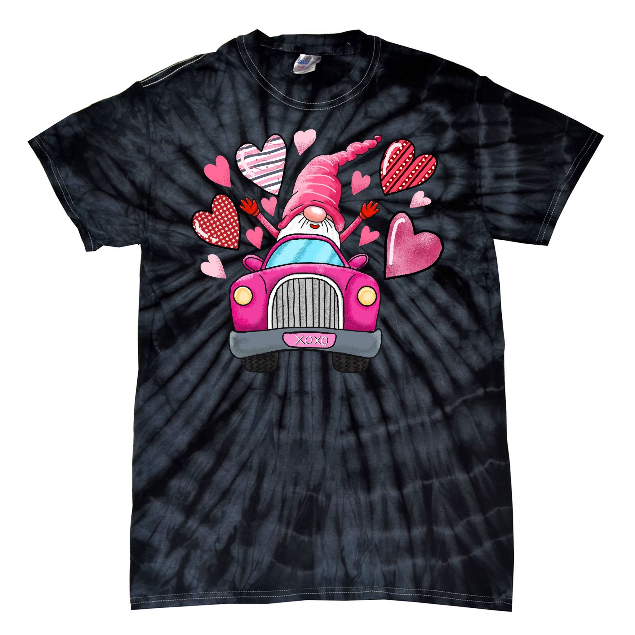 Valentines Day Gnome Heart Truck Tie-Dye T-Shirt