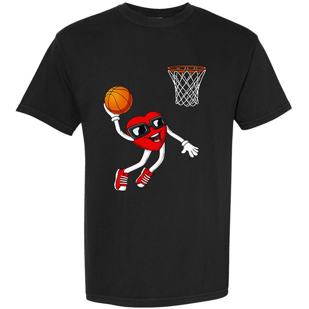 Valentines Day Heart Dunking Basketball Garment-Dyed Heavyweight T-Shirt
