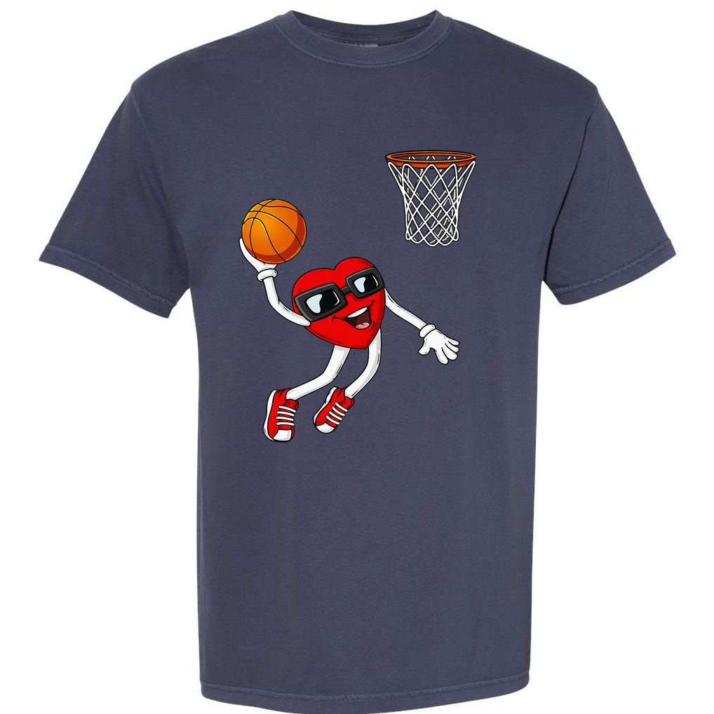 Valentines Day Heart Dunking Basketball Garment-Dyed Heavyweight T-Shirt