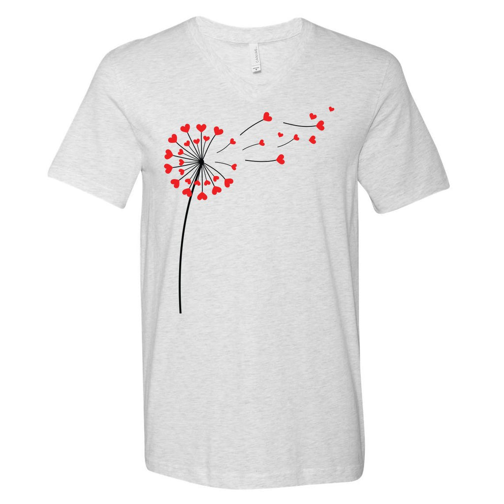 Valentines Day Heart Dandelion Cute V-Neck T-Shirt