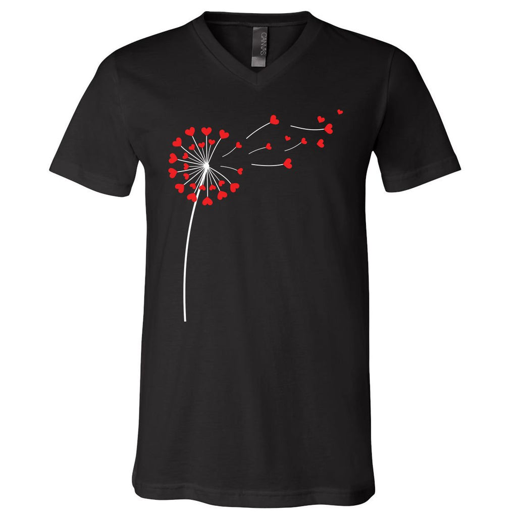 Valentines Day Heart Dandelion Cute V-Neck T-Shirt