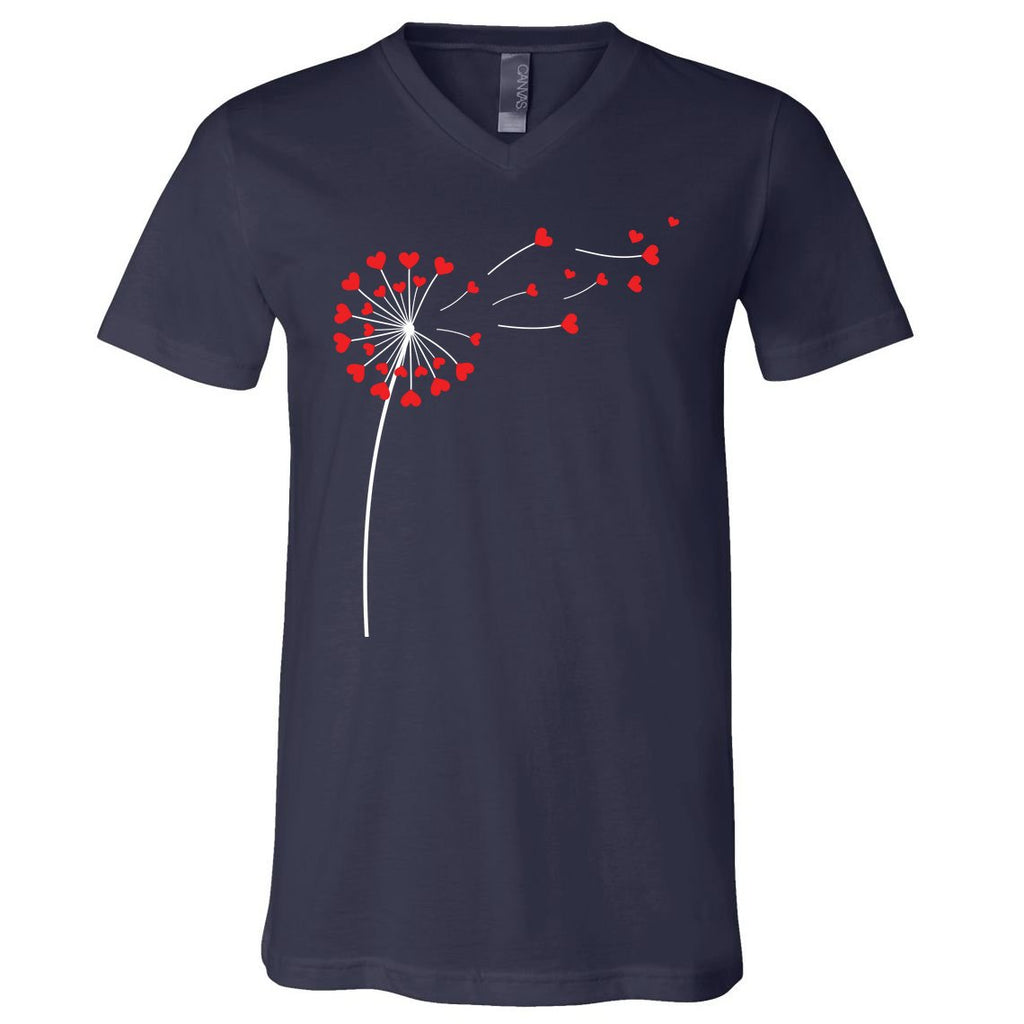 Valentines Day Heart Dandelion Cute V-Neck T-Shirt