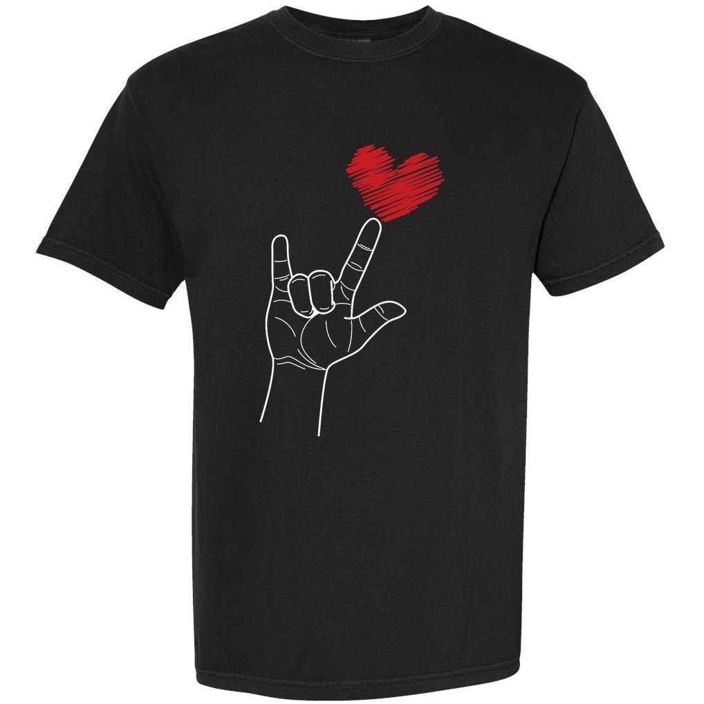 Valentines Day I Love You Hand Sign Asl Heart Garment-Dyed Heavyweight T-Shirt