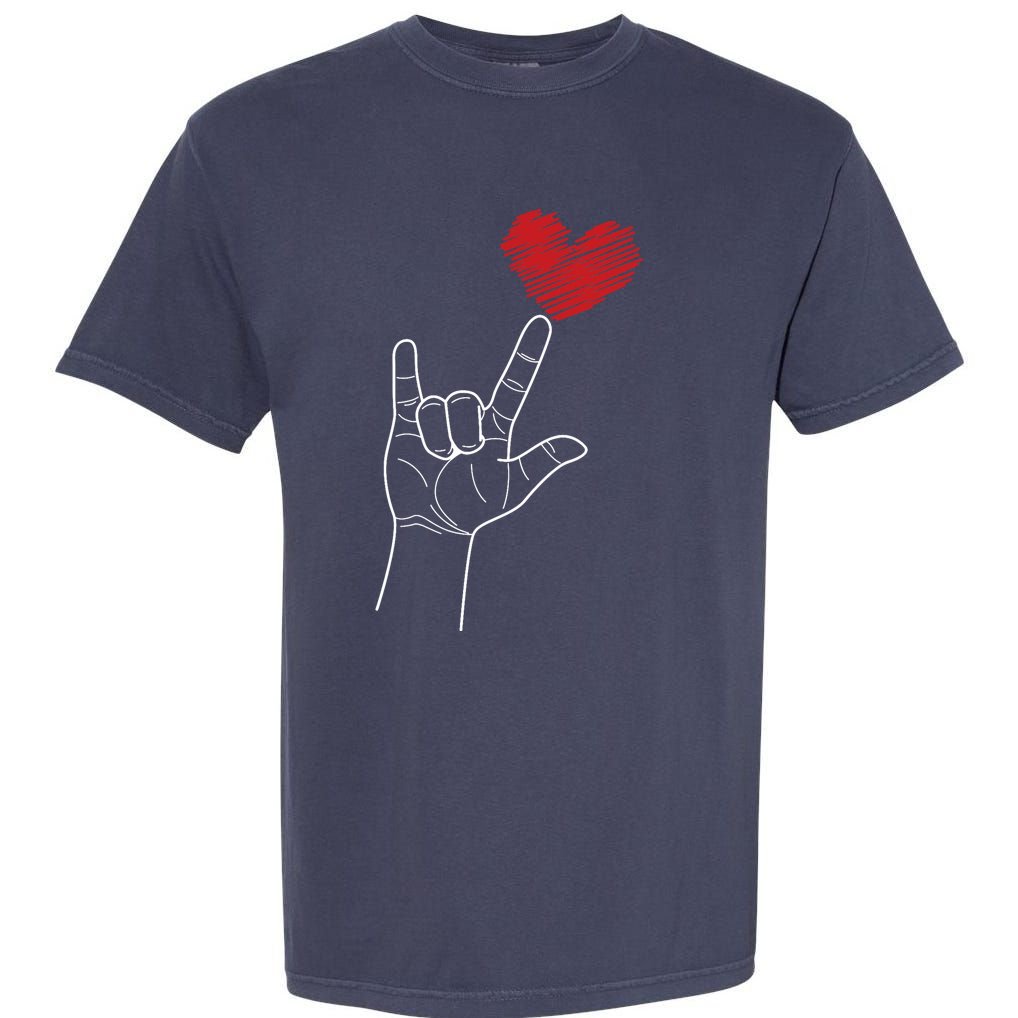 Valentines Day I Love You Hand Sign Asl Heart Garment-Dyed Heavyweight T-Shirt